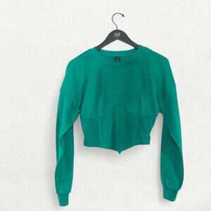 SheIn Corset Style Long Sleeve Pullover Sweatshirt in Green